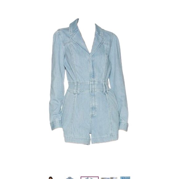 PAIGE Women's Meg Long Sleeve Romper Songbird NWT Denim Jumpsuit Shorts 2 A1 - Picture 8 of 15